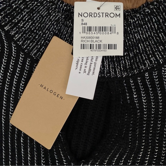 Halogen Mock Neck Metallic Ribbed Long Sleeve Sweater Rich Black Size Small - Picture 6 of 8